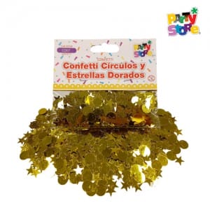 CONFETTI CIRCULOS Y ESTRELLAS DORADOS