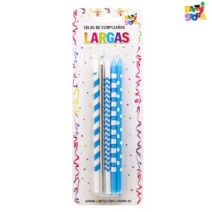 VELAS LARGAS IMPRESAS CELESTES LUNAR, RAYA Y PLATA -Blister x 10un