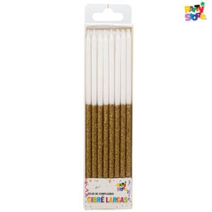 VELAS LARGAS GIBRE BICOLOR DORADAS - Blister x 16 unidades