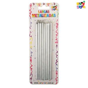 VELAS LARGAS METALIZADAS PLATEADAS - Blister x 8 unidades