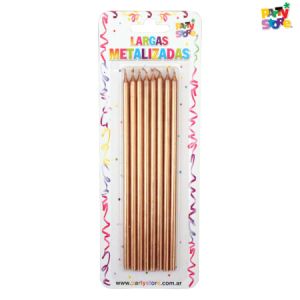 VELAS LARGAS METALIZADAS ROSA GOLD - Blister x 8 unidades