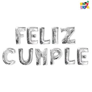GLOBO METALIZADO SET PLATEADO FELIZ CUMPLE 40cm