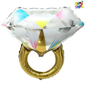 GLOBO METALIZADO FORMA ANILLO CON DIAMANTE 100 x 63,5cm APTO HELIO