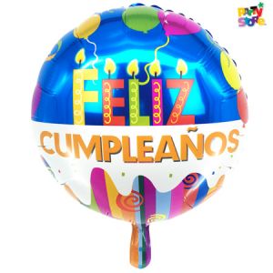 GLOBO METALIZADO FORMA FELIZ CUMPLEAÑOS 45cm x 51cm APTO HELIO