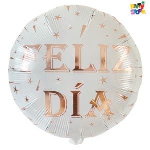 GLOBO METALIZADO FORMA FELIZ DIA CHAMPAGNE GOLD 45cm x 51cm APTO HELIO