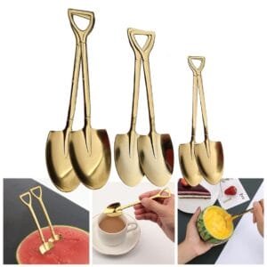 SET 6 CUCHARAS DORADAS PALA DE PUNTA 3 MEDIDAS DIFERENTES