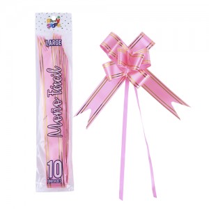 MOÑO FACIL GRANDE ROSA BORDE DORADO x 10un.