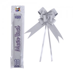 MOÑO FACIL GRANDE PLATEADO GLITTER x 10un.