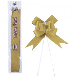 MOÑO FACIL GIGANTE DORADO GLITTER x 10un.