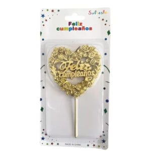VELA FELIZ CUMPLEAÑOS CORAZON DORADO