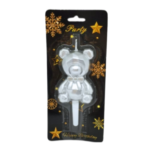 Vela Osito Facetado Plateado 9cm