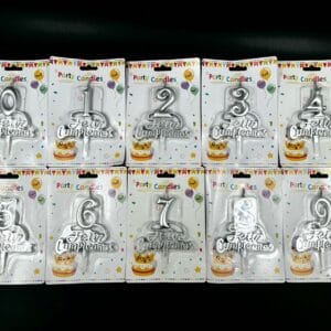 VELAS NUMEROS + FELIZ CUMPLE PLATEADAS